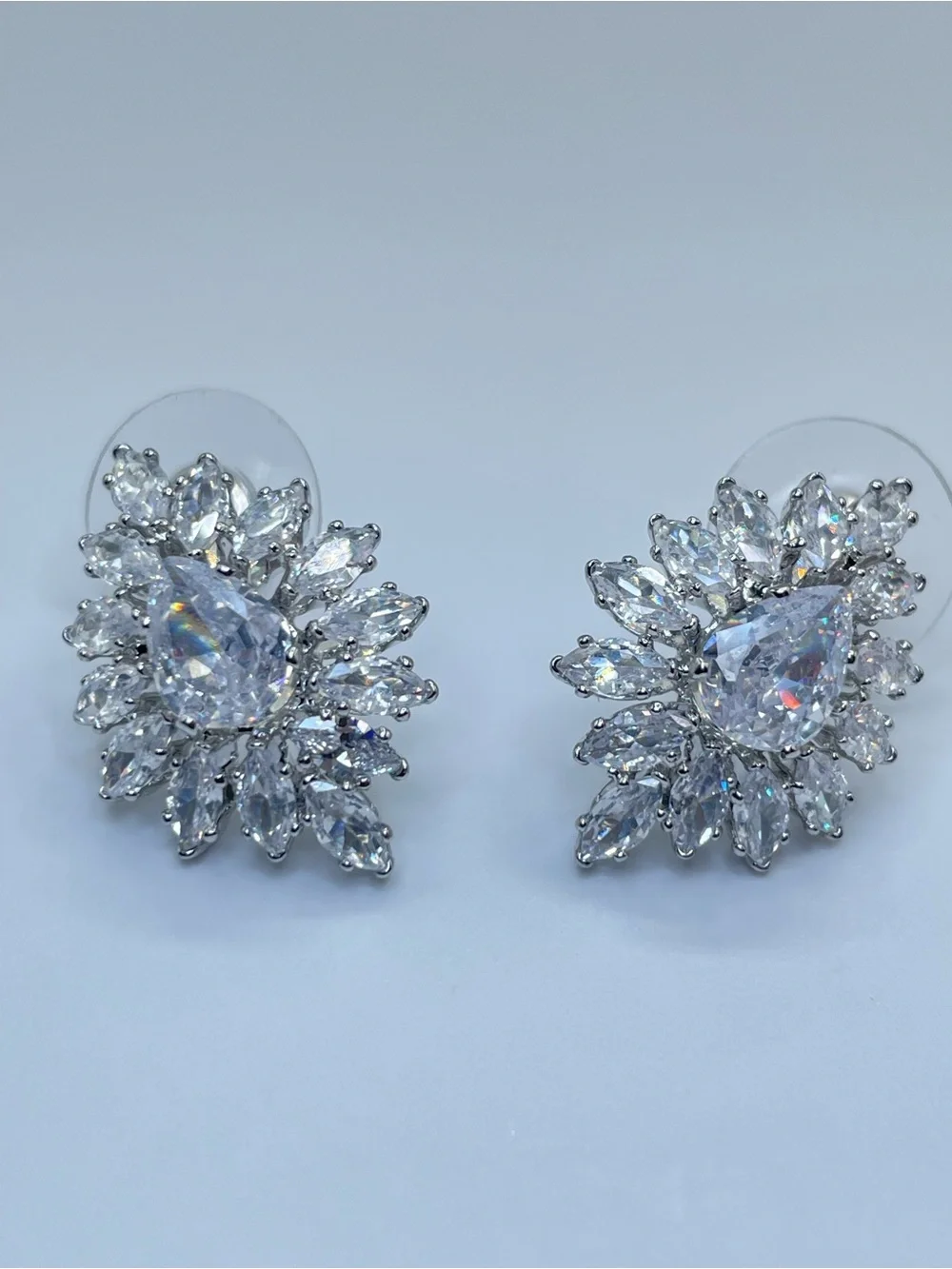 Swarovski Crystal Elements White Pear Halo Statement Stud Bridal Earrings Formal
